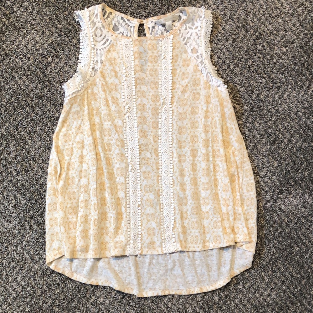 LC Lauren Conrad Lace Cream & Yellow Floral Top